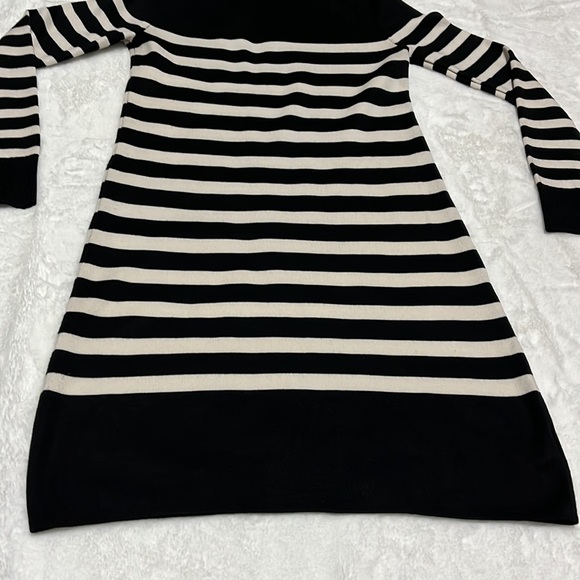 LOFT Long Sleeves Back Button Sweater Dress Striped Black - Picture 9 of 10